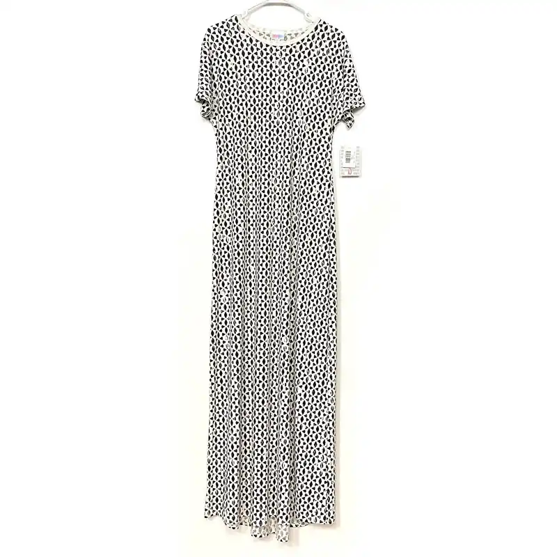 LuLaRoe Womens Maria Maxi Dress | S (6-8) | Black/White Geometric Star Pattern | Short Sleeve | NWT