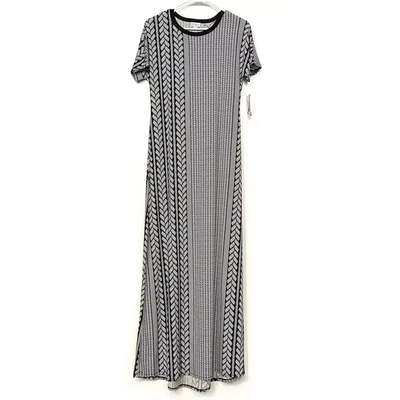 LuLaRoe Womens Maria Maxi Dress | XS (2-4) | Black/White Chevron Print | Short Sleeve | NWT