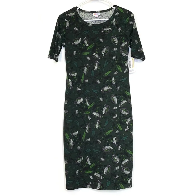 LuLaRoe Julia Bodycon Dress | S (4-6) | Green/Gray/White | Floral | NWT