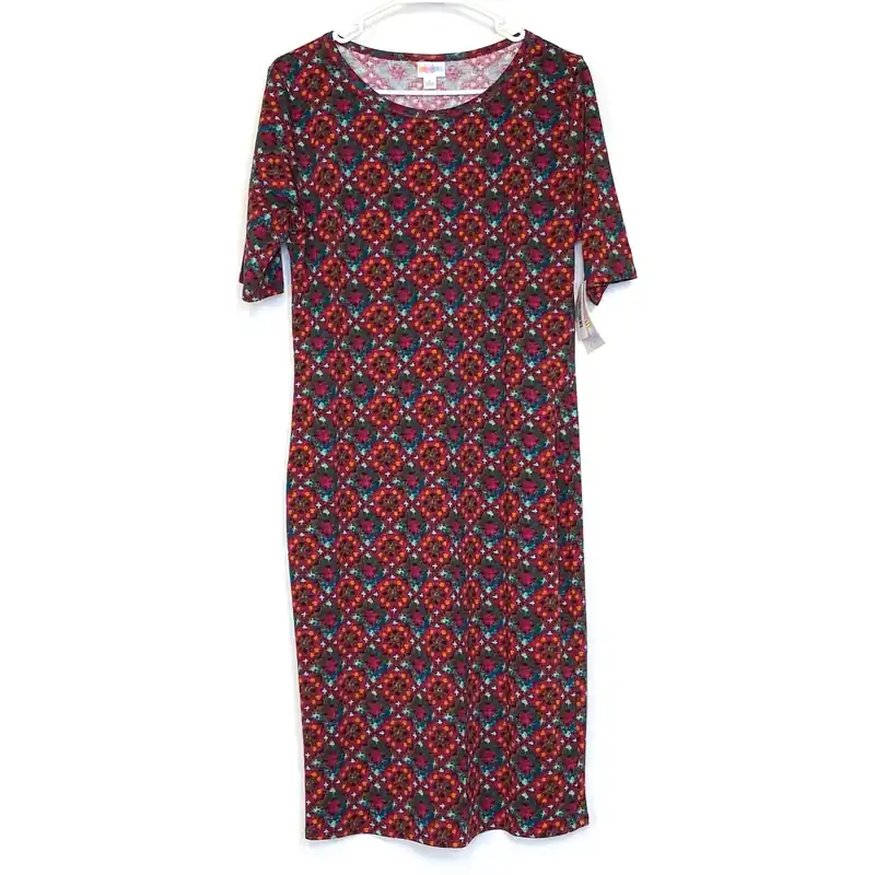 LuLaRoe Julia Bodycon Dress | L (12-14) | Red/Orange | Mandala | NWT