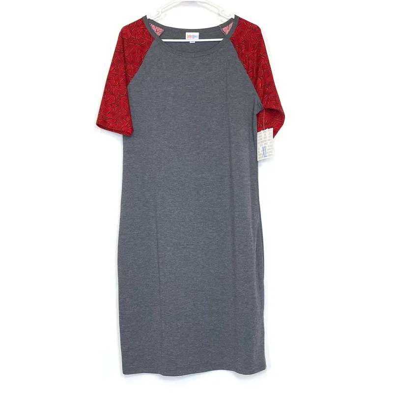 LuLaRoe Julia Bodycon Dress | XL (16-18) | Red/Orange/Black | Ribbons | NWT