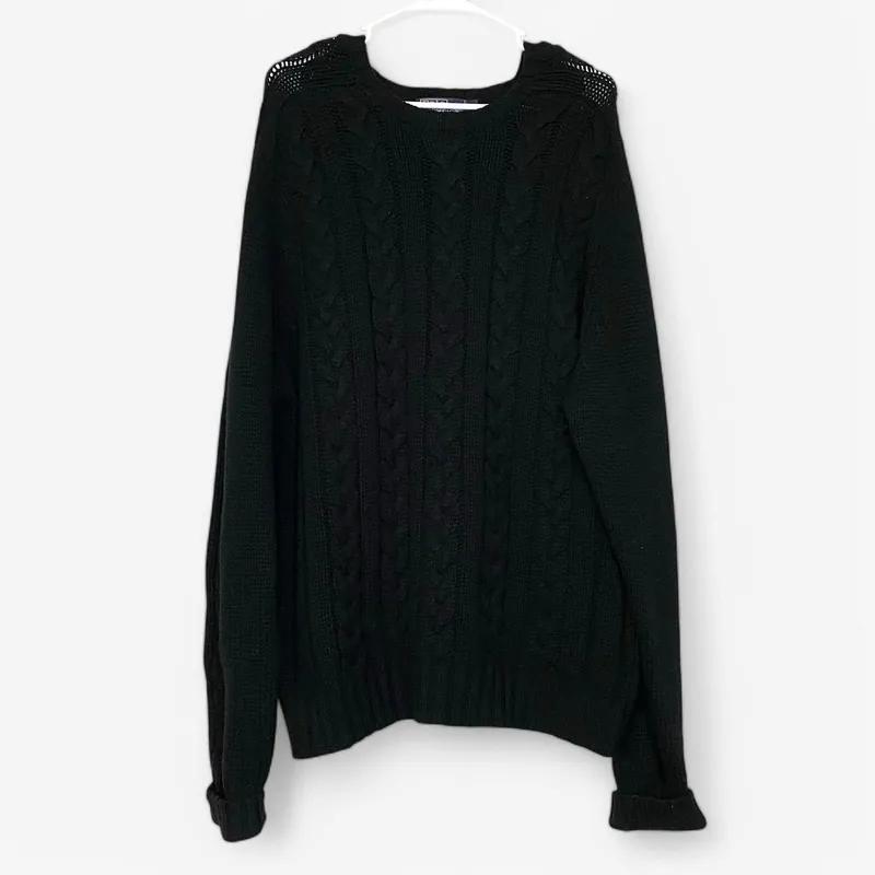 Classic Polo Men's Cableknit Sweater - Size XL - Black - Wool - Round Neck - Long Sleeve