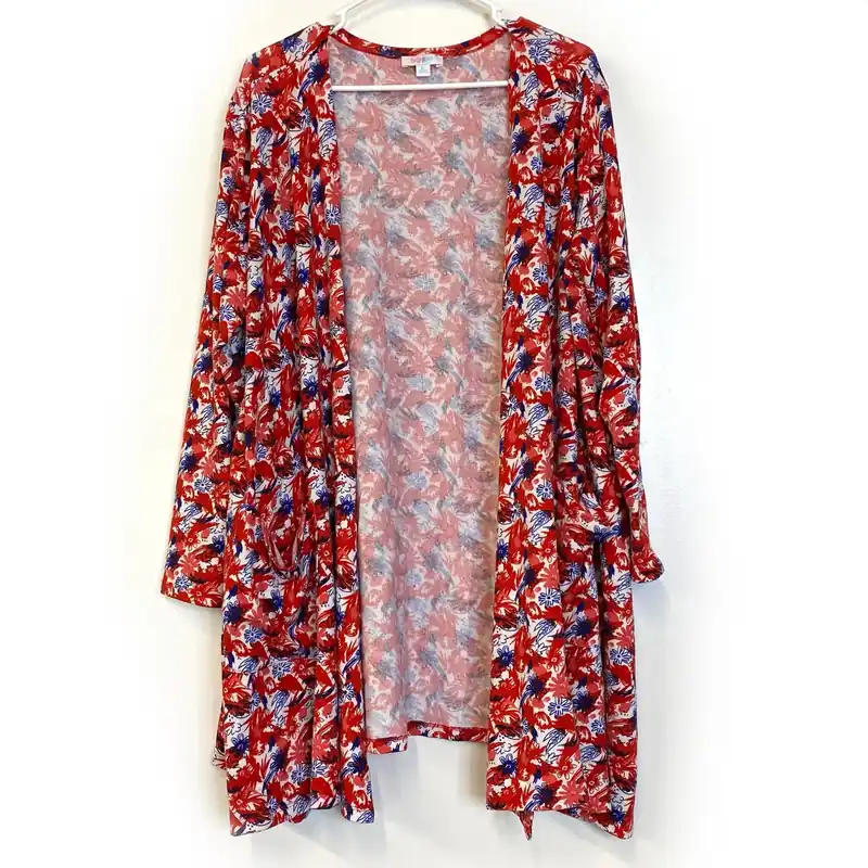 LuLaRoe Womens XL Red/White/Blue Caroline Organic Pattern L/s | NWT