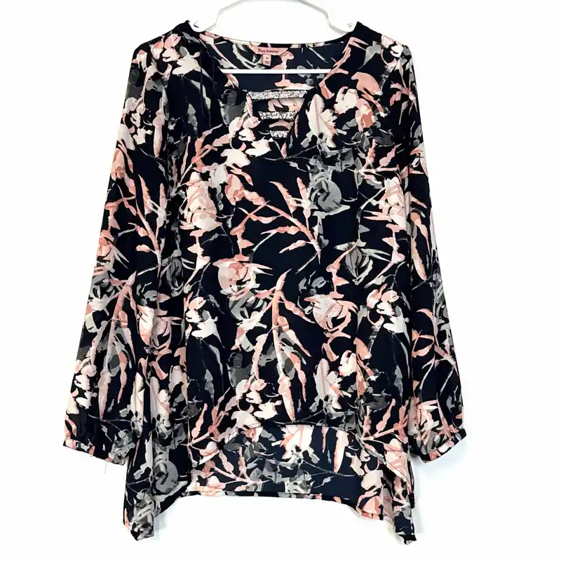 Juicy Couture Womens Dress Size M Pink/Blue Floral/Bling Blouse Pre-Owned