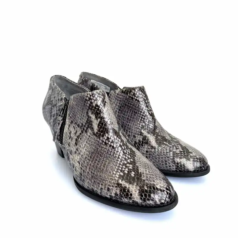 Vionic Womens Size 9.5 Gray Snakeskin 'Taber' Booties Side-Zip, Pre-Owned