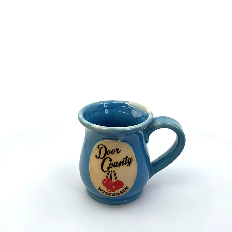 Door County Wisconsin (Cherries) Tourism Souvenir Blue Coffee Cup Mug 14oz - Unmarked