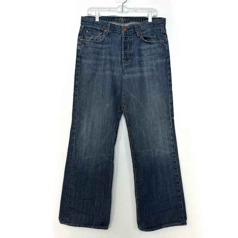 7 For All Mankind Women's Relaxed Denim Button-Fly Jeans - Machine Washable Comfort for Everyday Wear - Available in Blue - Size 33