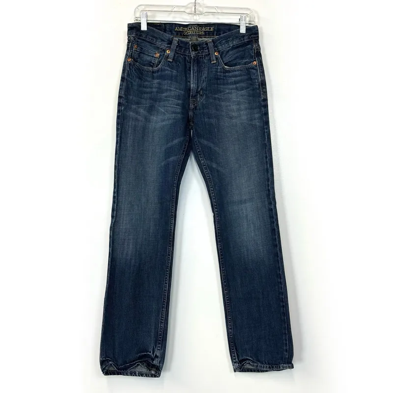 American Eagle Outfitters Mens Slim Straight Denim Jeans – Comfortable Cotton Fabric for Everyday Wear – Perfect for Casual Outings – Available in Blue, Size 29/32