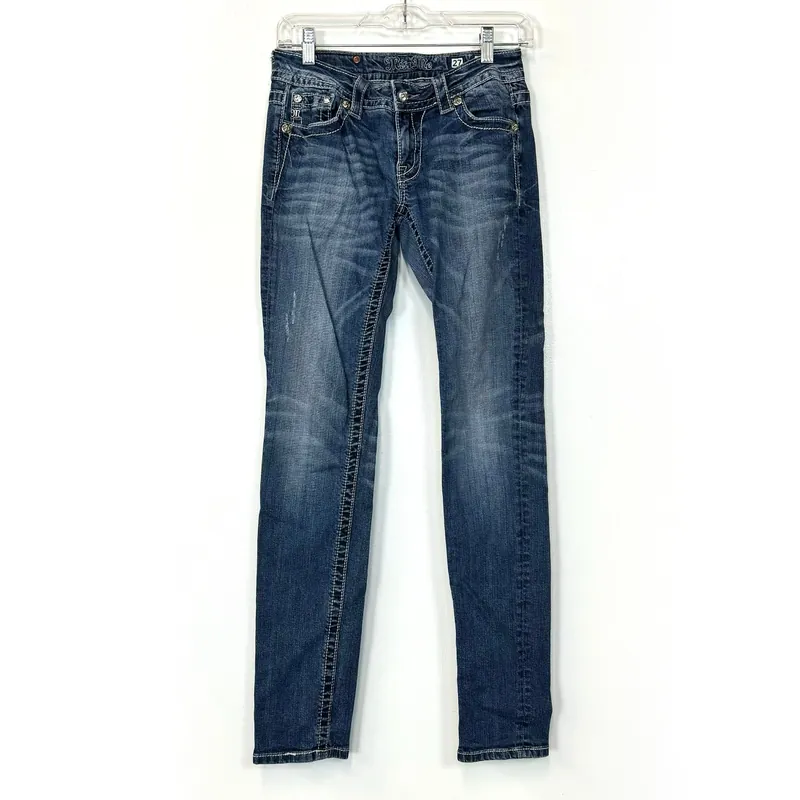 Miss Me Womens Denim Skinny Jeans - Machine Washable Comfort - Perfect for Casual Wear - Available in Blue, Size 27