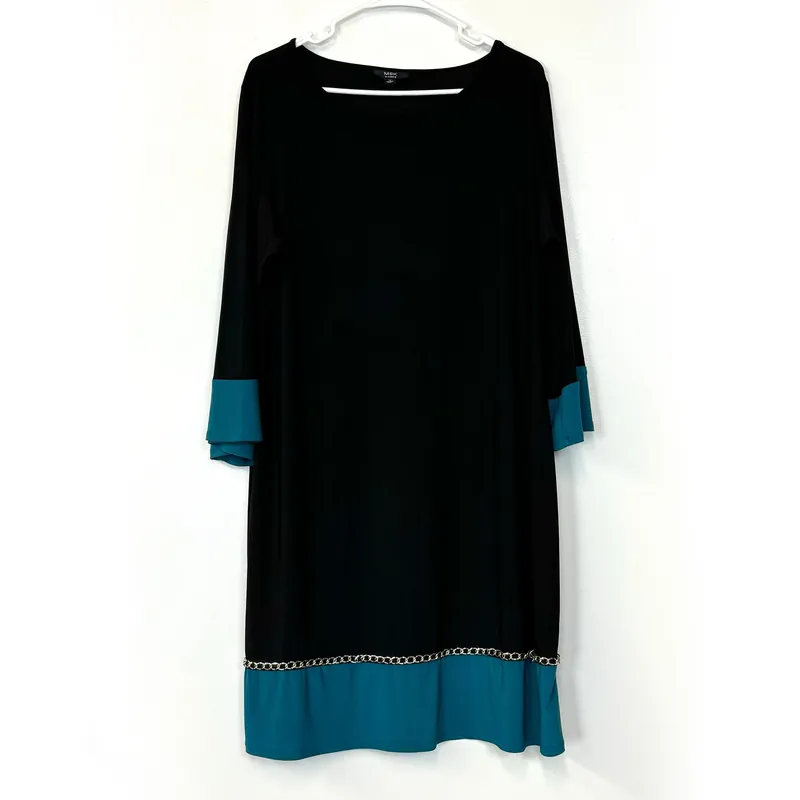 MSK Women's Colorblock Gold Chain Dress - Size 1X - Black/Green - Polyester Blend
