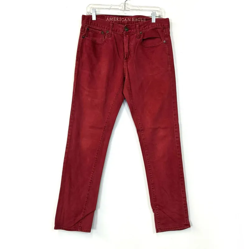 American Eagle Outfitters Womens Skinny Jeans – Machine Washable Comfort for Everyday Wear – Perfect for Women – Available in Red, Size 31/32