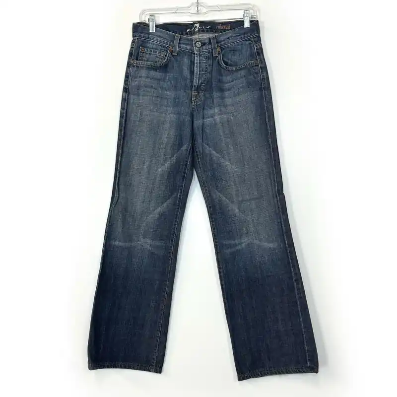 7 For All Mankind Relaxed Straight Jeans - 29x32 - Blue Denim - Cotton Blend Comfort