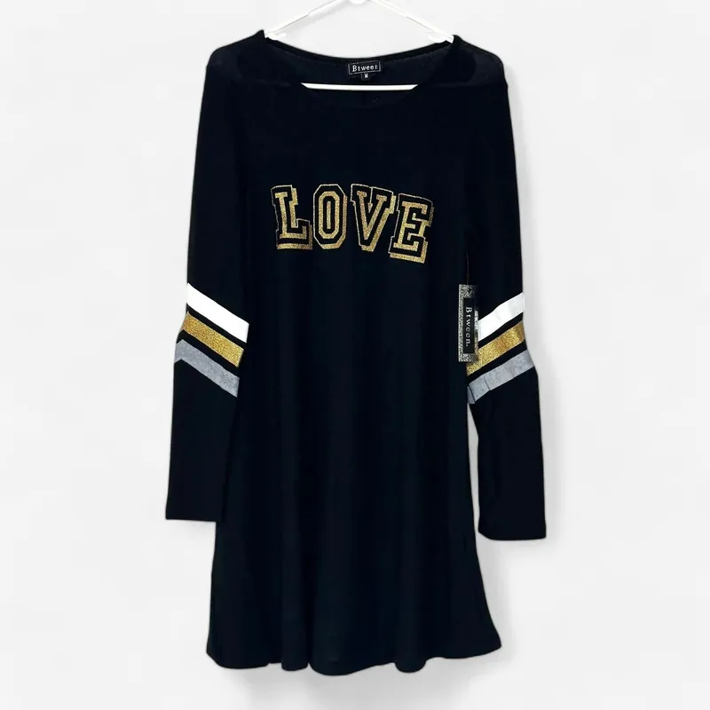Btween Juniors' Black Glitter 'Love' Striped Sweater Dress - Size M - NWT