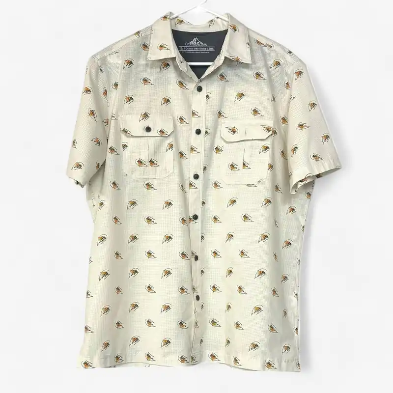Croft & Barrow Men's Cream Short Sleeve Fishing Shirt - Size L