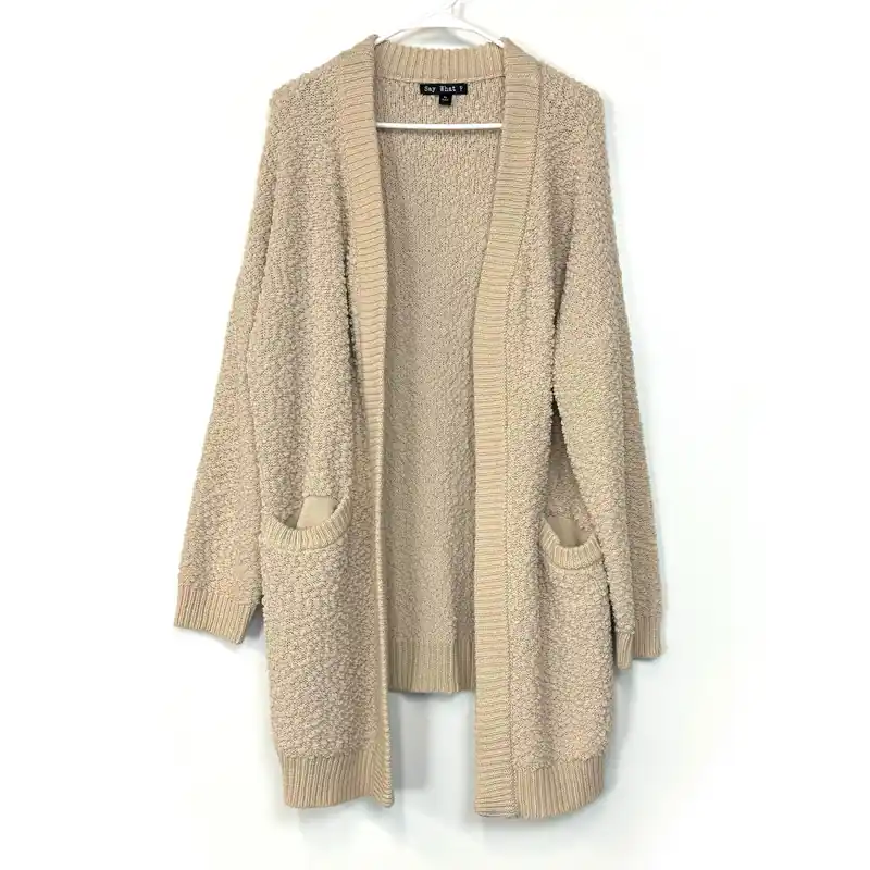 Say What? Women's Cream Long Knit Cardigan Sweater - Size XL - Pre-Owned