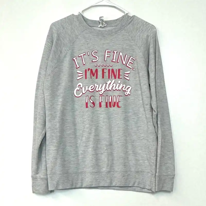 Independent Trading | ‘I’m Fine, It’s Fine’ Novelty Crew Sweatshirt | Color: Gray | Size: M | Pre-Owned