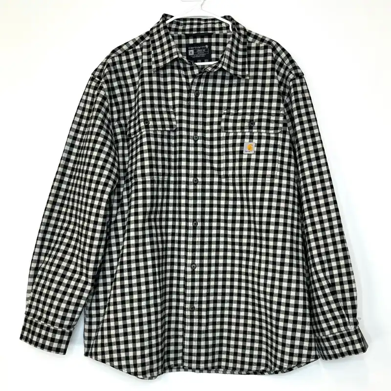 Carhartt | Mens Loose Fit Plaid Flannel Shirt | Black/White | Size: XL | Pre-Owned