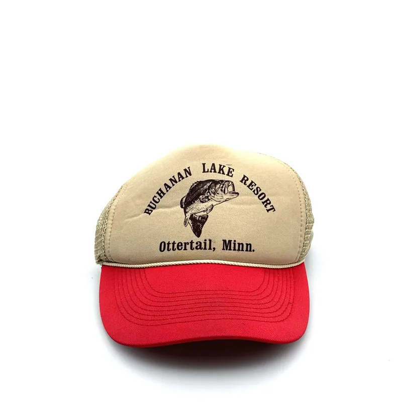 Ottertail, Minn. | Buchanan Lake Resort | Vintage Trucker Hat | Beige/Red | GUC - Unbranded