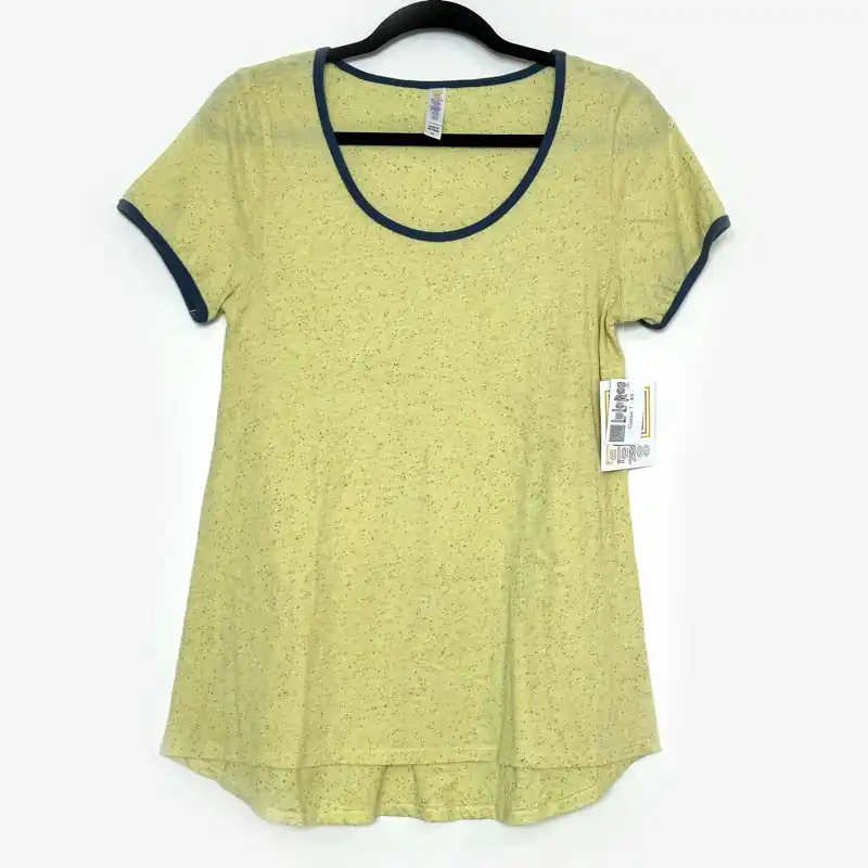 LuLaRoe Vault | Classic T | Color: Yellow/blue | Size: XS (2-4) | Speckled Ringer | NWT