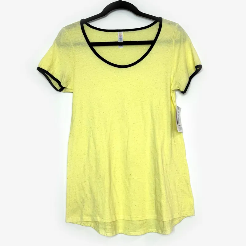 LuLaRoe Vault | Classic T | Color: Yellow/black | Size: XXS (00-0) | Speckled Ringer | NWT