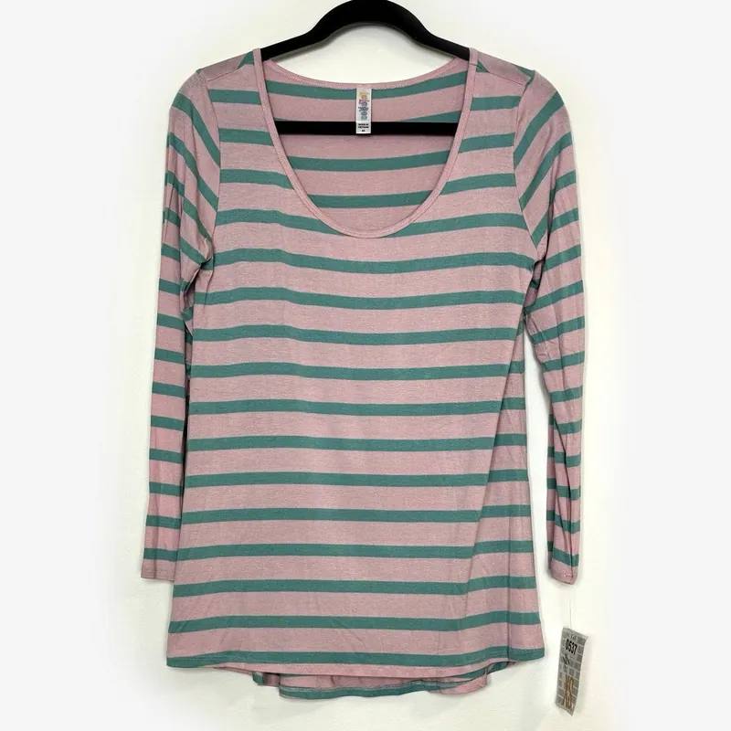 LuLaRoe Vault | Lynnae L/s Top | Size: XS (2-4) | Pink/Green | Striped | NWT