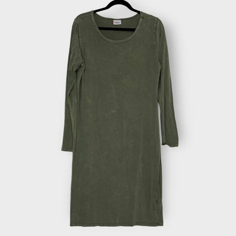 LuLaRoe Vault | Debbie L/s Sheath Dress | XL (18-20) | Olive Green | Stone-Washed | NWT