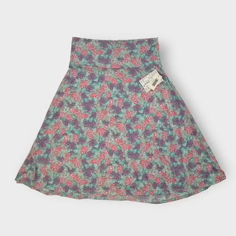 LuLaRoe Azure A-Line Skirt - L (12-14) - Soft Stretch Fabric - Teal Purple Pink Floral Print NWT