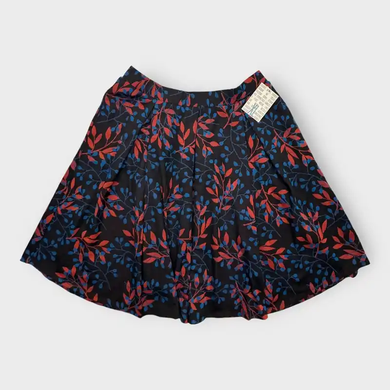 LuLaRoe Madison Pleated Skirt | XL (18-20) | Cobalt Blue/Orange Leaves | NWT