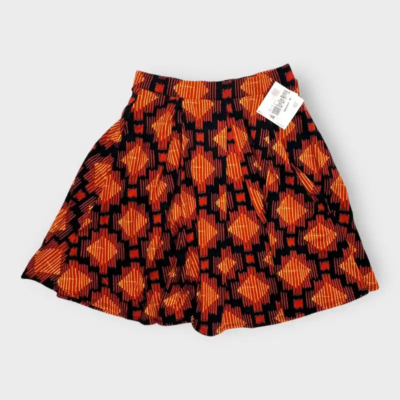 LuLaRoe Madison Pleated Skirt | M (10-12) | Orange/Yellow Southwestern Stripes | NWT