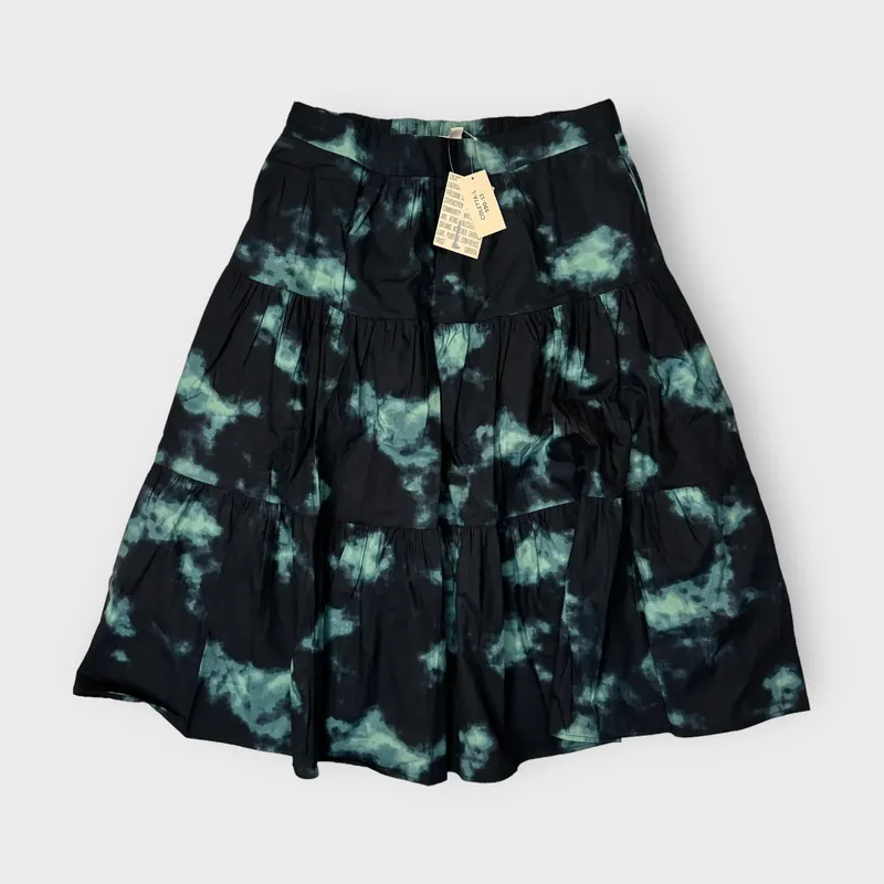 LuLaRoe Coletta Tiered Midi Skirt | L (12-14) | Blue/Green Watercolor | NWT