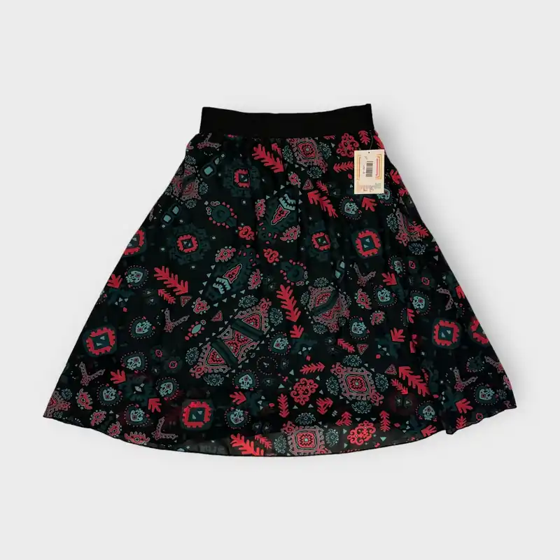 LuLaRoe Lined Lola Skirt | S | Red/Black Tribal | NWT