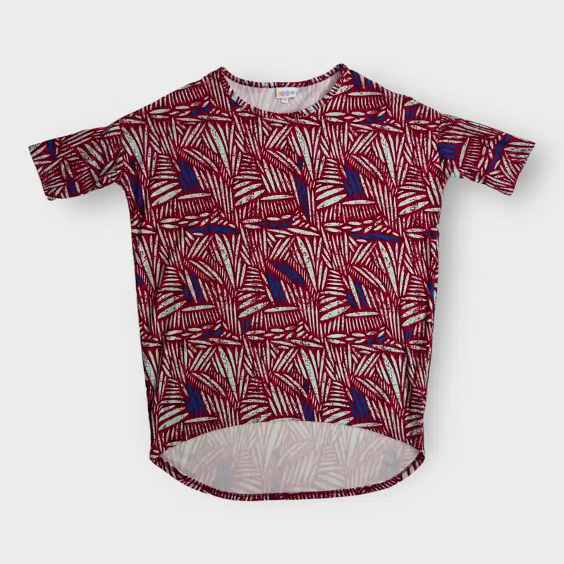 LulaRoe Irma S/s Tunic Top | XS (2-4) | Red/Blue/Light Green Leaves | NWT