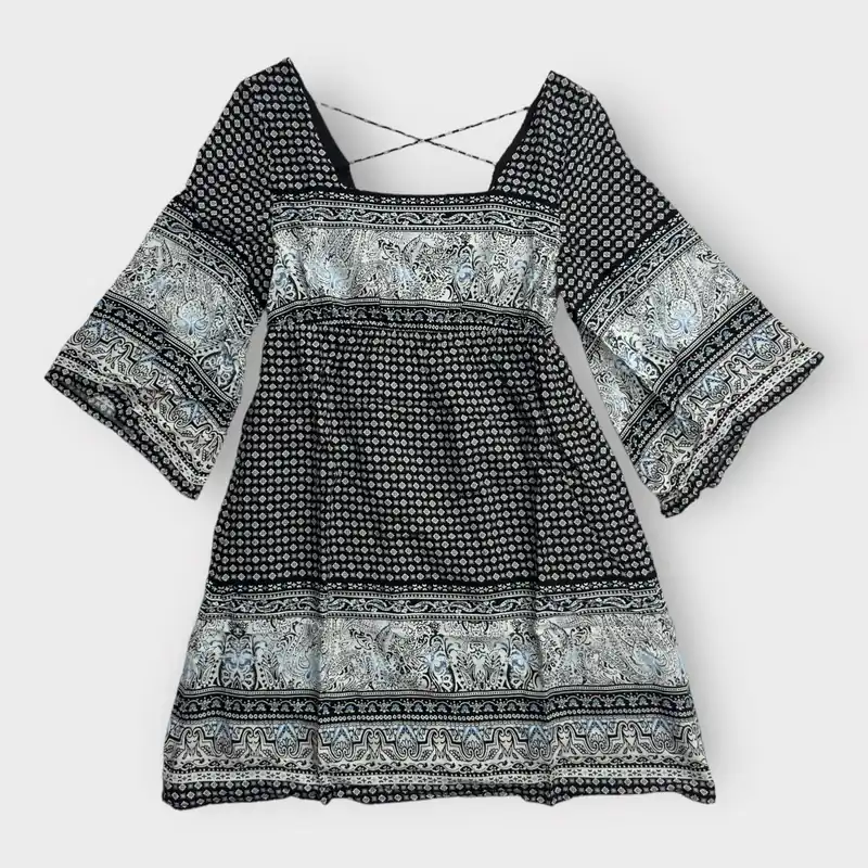 Blu Pepper Juniors Boho Paisley Dress - Small - Black/White/Blue - Excellent Used Condition