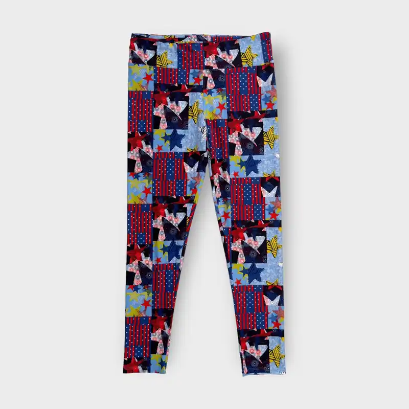 LuLaRoe Leggings | TC (12-18) | Red, White & Blue Star Spangled Patchwork | New