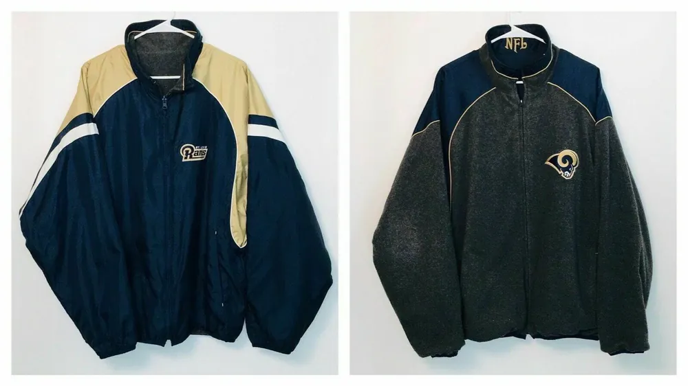 NFL St. Louis Rams Mens Reversible Stadium Jacket | XL (46-48) | Blue/Gold Colorblock | L/s | EUC