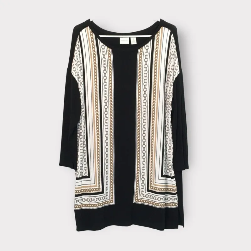 Chico's Zenergy Women's 3/4 Sleeve Nautical Gold Chain Tunic Top - Size 2