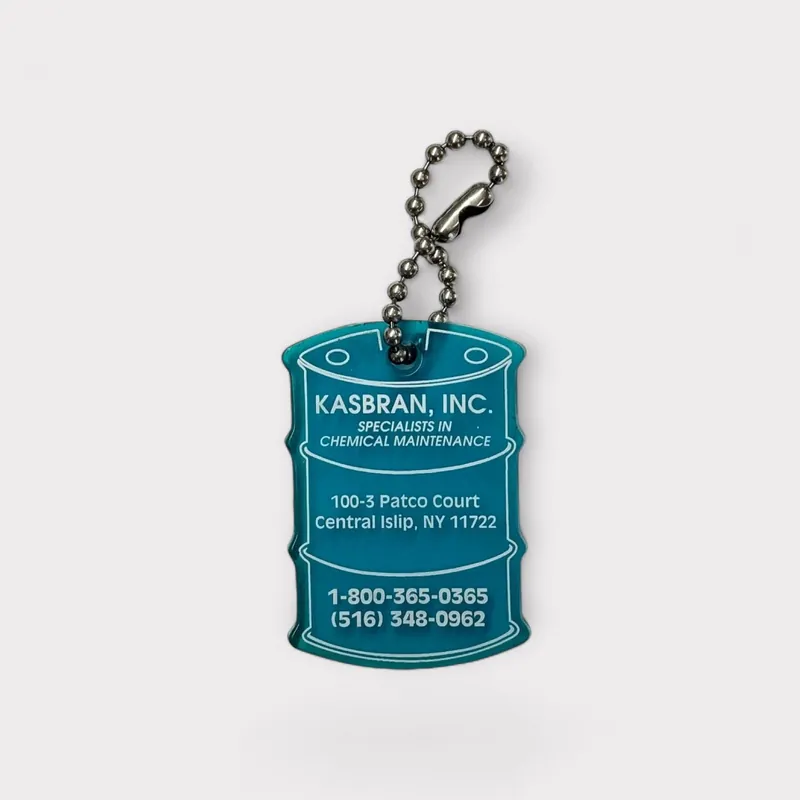 Central Islip, NY ‘Kasbran Chemical’ Keychain Key Ring | Rubber Barrel Blue | Pre-Owned