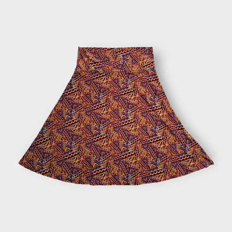 LuLaRoe Womens Azure Skirt | XL (18-20) | Orange/Purple/Black Electric Maze Print | Soft Jersey Knit | NWT