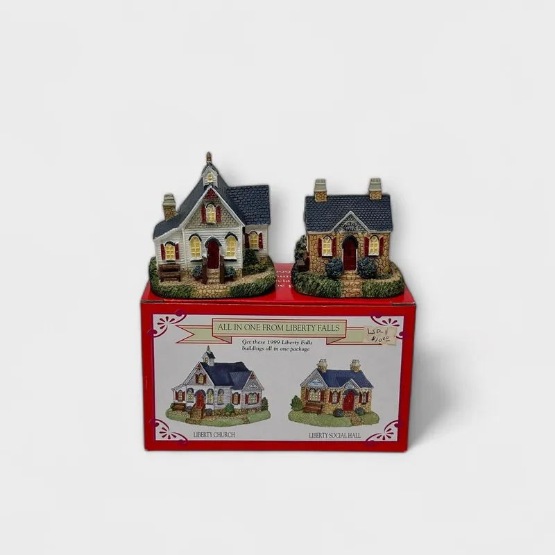 Liberty Falls Americana Collection - Liberty Church & Social Hall Miniatures - 1999 Limited Edition - Handcrafted Décor