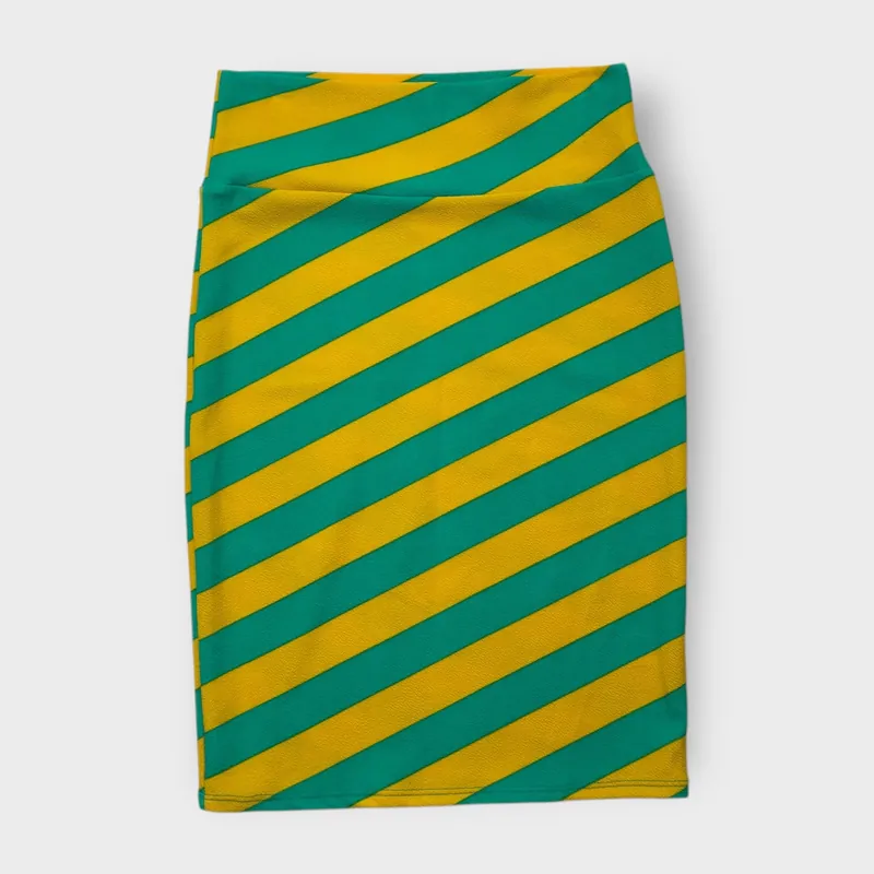 LuLaRoe Cassie Pencil Skirt - Yellow and Green Diagonal Striped Pattern - Size S (4-6) - NWT