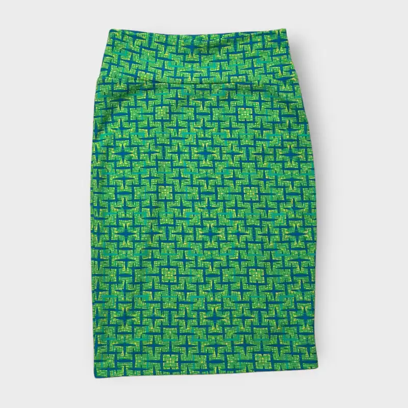LuLaRoe Cassie Pencil Skirt - Green and Blue Hash Pattern - Size S (4-6) - NWT