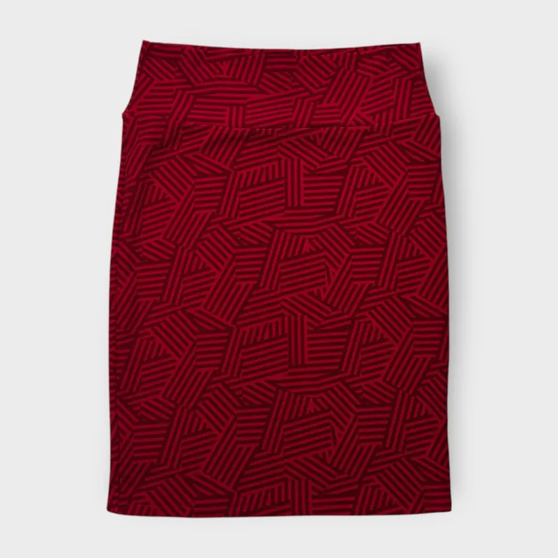 LuLaRoe Cassie Pencil Skirt - Red Thatched Pattern - Size L (12-14) - NWT