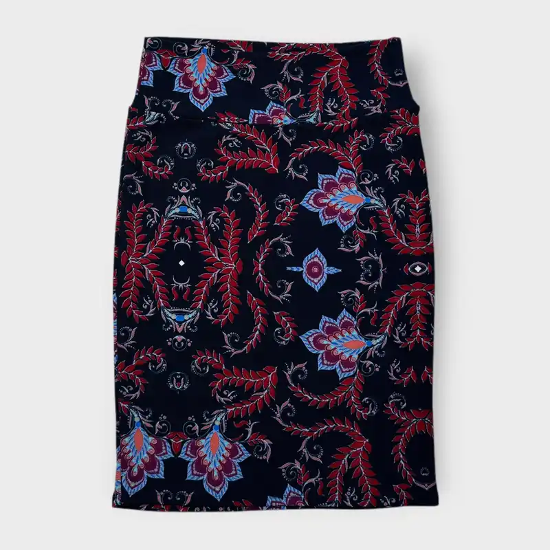 LuLaRoe Cassie Pencil Skirt - Navy Blue Ornamental Floral Pattern - Size M (8-12) - NWT