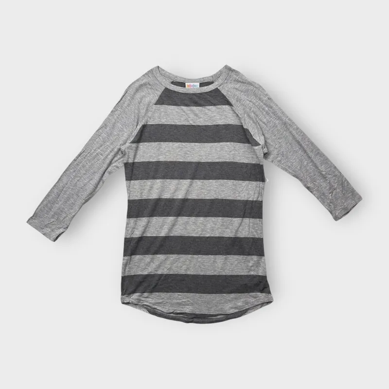 LuLaRoe Randy Tee XXS (00) - Gray and GRAY Striped Raglan - Soft Stretch Rayon Spandex Blend