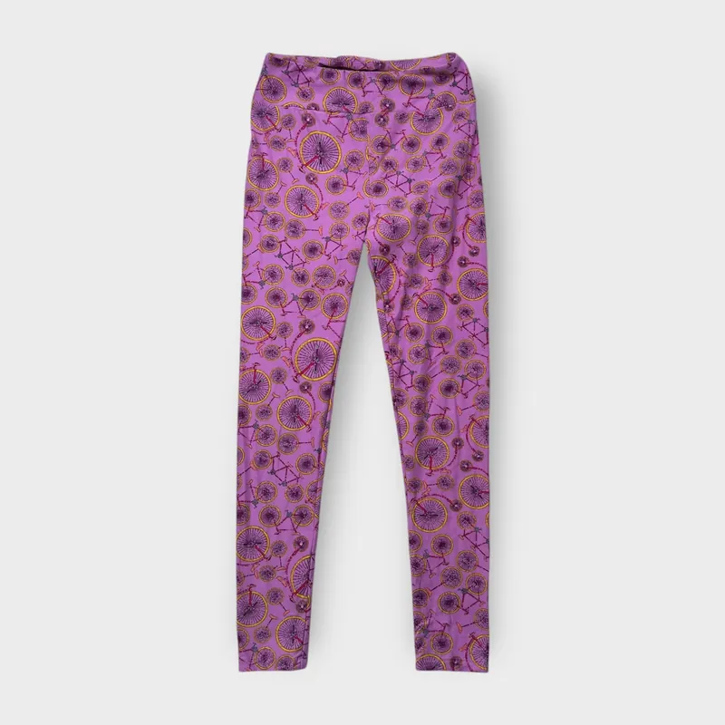 LuLaRoe Leggings OS (2-10) - Purple & Yellow Bicycle Wheel Print - Ultra Soft Stretch Fabric