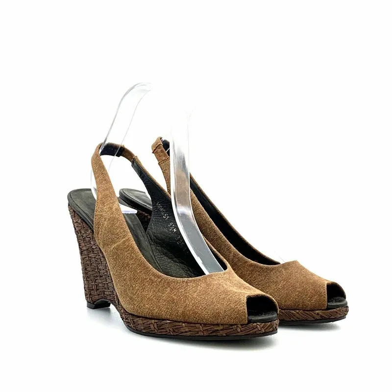 Sophisticated Donald Pliner Womens Brown Canvas Wedge Heels Size 8.5M - Donald J Pliner