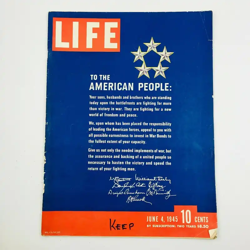 Nostalgic Life Magazine Vintage Issue June 4, 1945 - Charming - Very Good - Unisex - Used