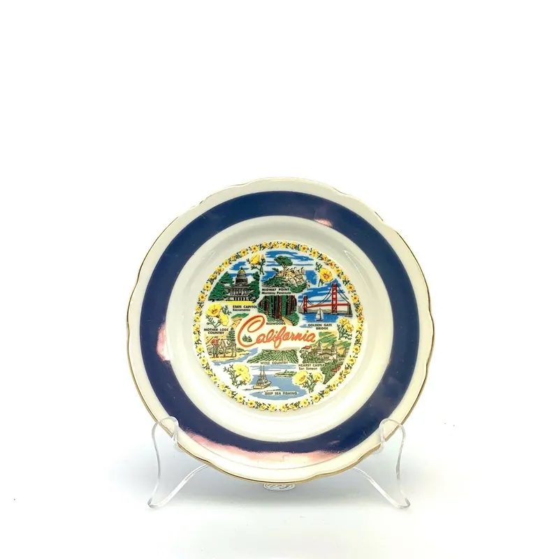 Nostalgic California State Souvenir Collectible Plate - 8" White Ceramic