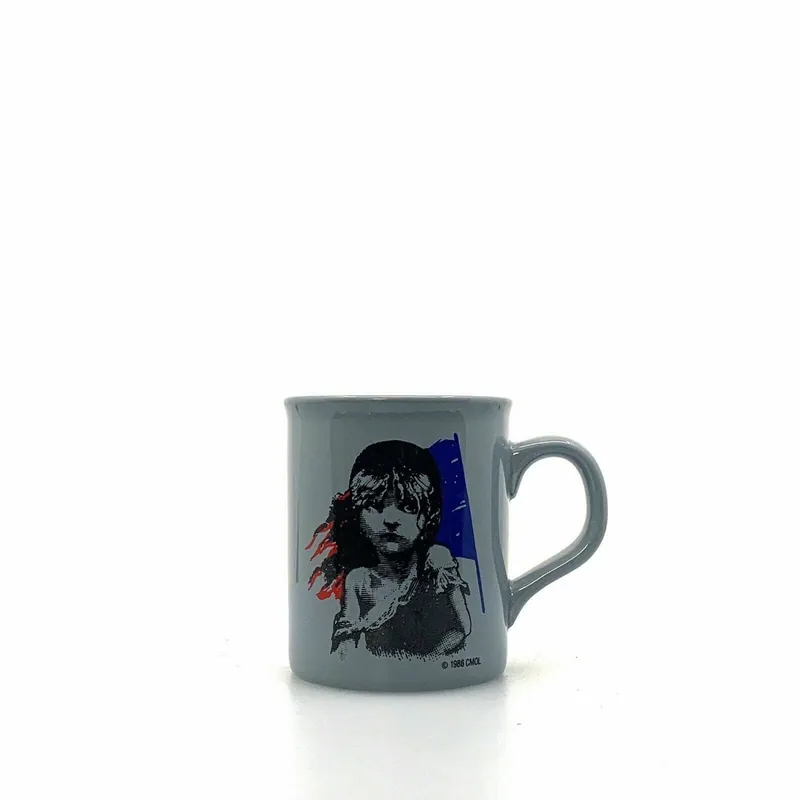 Charming Vintage Les Miserables Coffee Cup Mug 10 Oz. Gray Ceramic Unisex - Unmarked