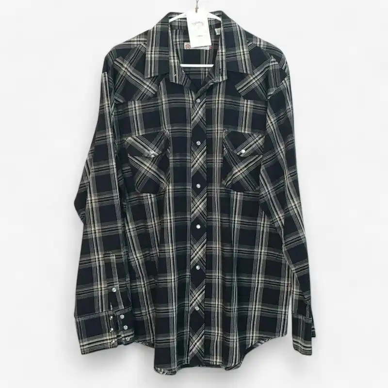 Roper Men's Black/Brown Plaid Snap-Up Long Sleeve Western Shirt - Size XL